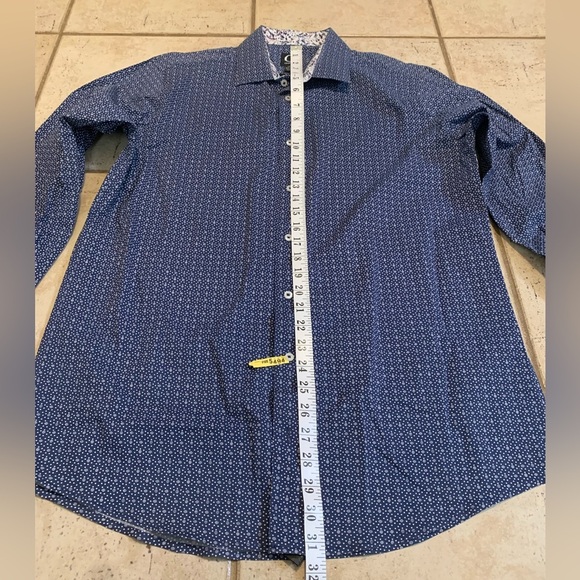 Grafton Men's Slim Fit Dress Shirt - Blue Micro Dot with Paisley Contrast- L - Picture 4 of 5